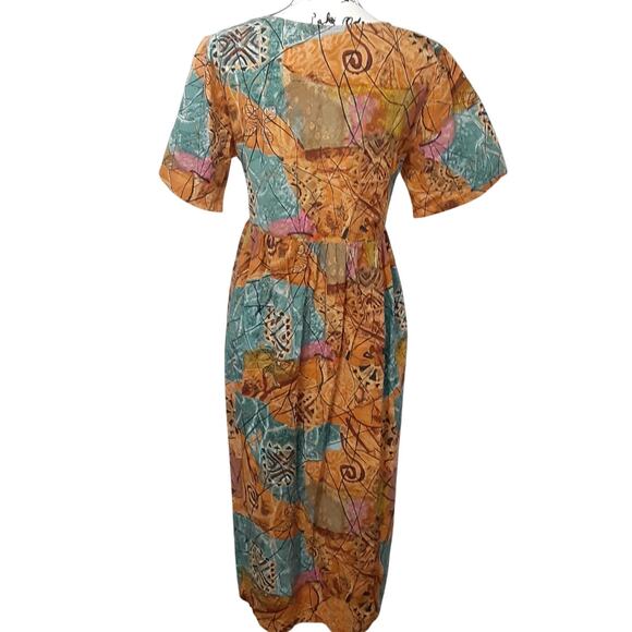 Vintage 80s Sita 100% Cotton Button Front Maxi Dress Womens M Boho Lagenlook - Picture 2 of 8